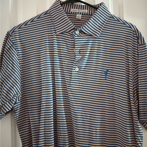Peter Millar Blue and Orange Striped Polo Shirt